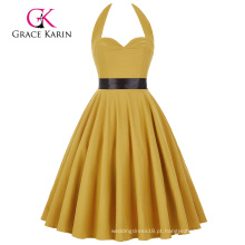 Grace Karin Sweetheart Backless Halter Nylon-Cotton Yellow Retro Vintage 50s Party Dress CL008950-4